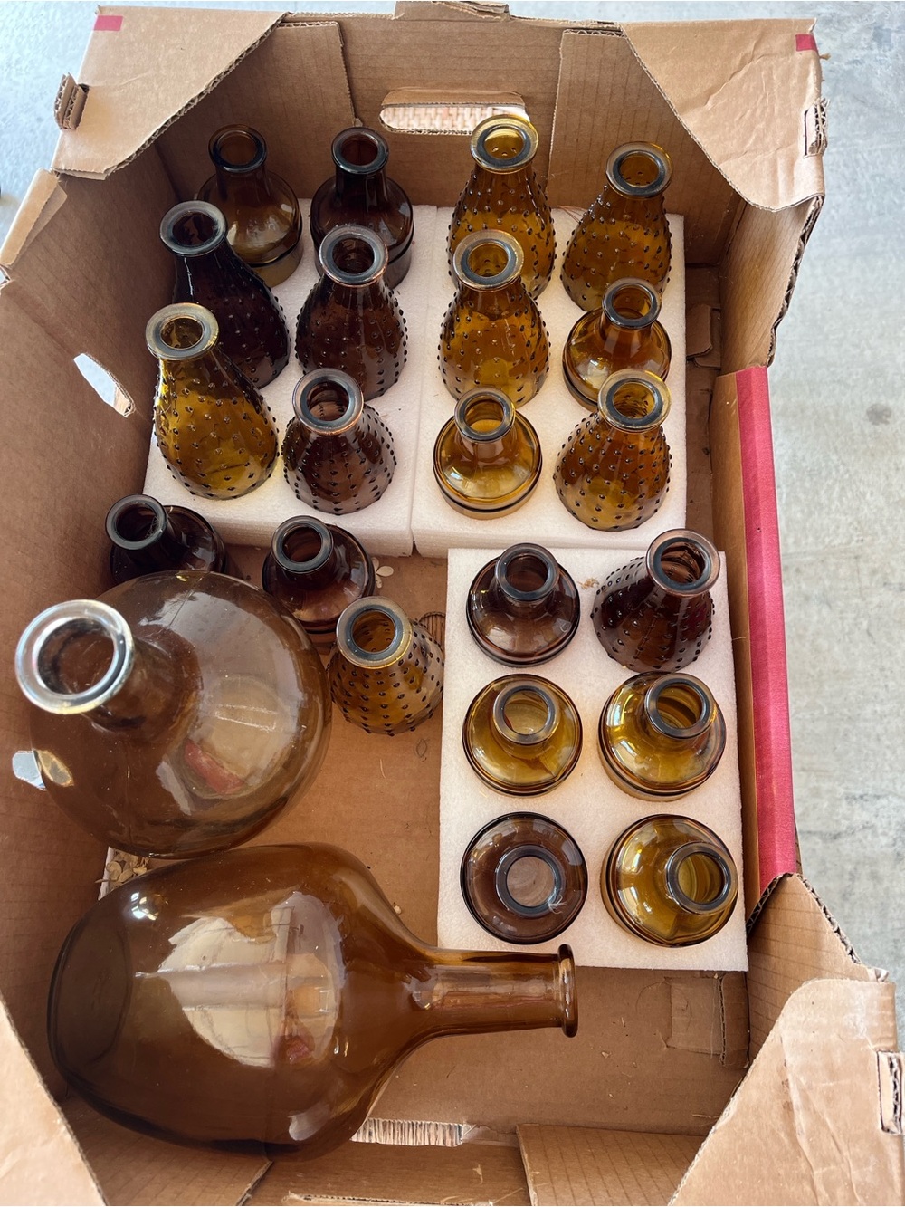 Amber Glass Decorative Bottles — Set of Assorted Home Accents